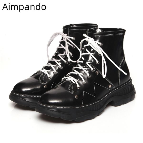 

motorcycle boots women black white genuine leather cross lace up party bottes round toe thick bottom flat heel boots woman 2022