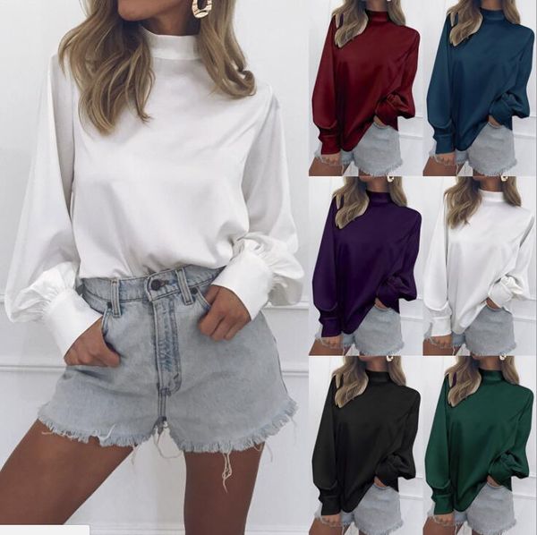 

сексуальные женщины майка марля чистый белый яркий поток рубашка топы с длинным рукавом sheer тонкий дамы водолазка тройники мульти-стиль оп, White