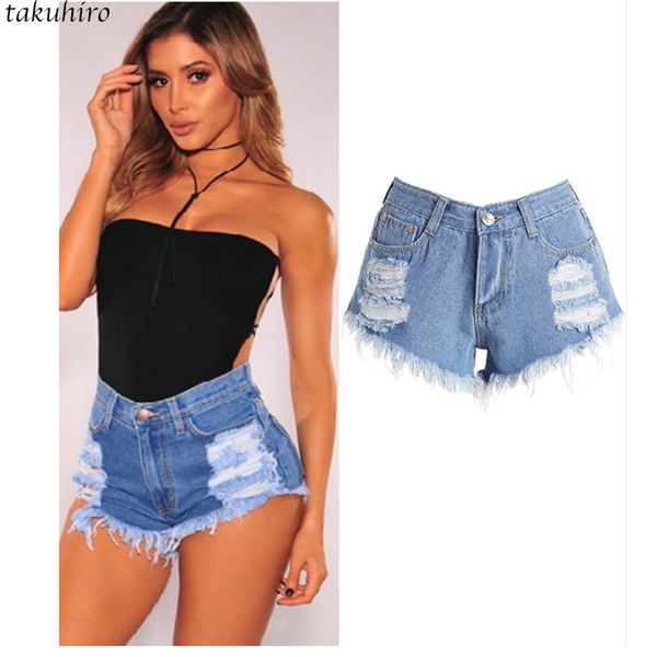 

jeans women high waist skinny denim pants stretch washed jeans women ripped hole shorts femme no stretch stylish shorts, Blue