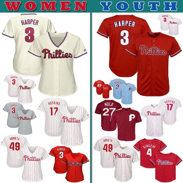 

custom philadelphia womens youth kids knit jersey bryce harper rhys hoskins scott kingery aaron nola 49 arrieta baseball jerseys, Blue;black