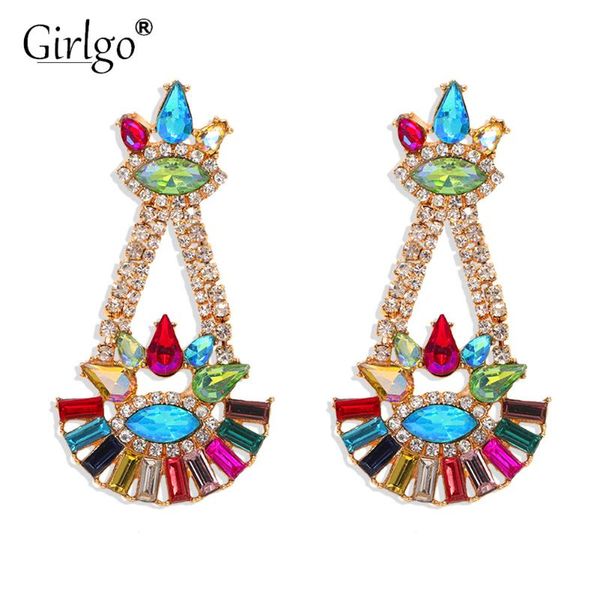 

girlgo 2020 fashion colorful crystal drop stud earring for women bridal luxury rhinestone beads pendant earring party jewelry, Silver