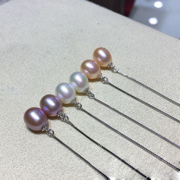 

madalena sarara 7-8mm freshwater pearl earrings s925 dangle line drop shape earrings, Golden;silver