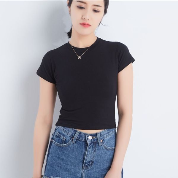 

женщина shirt женщины топы лето crop топы женщины повседневная o шеи tee shirt женщины хлопка с коротким рукавом тройники тонкий t, White