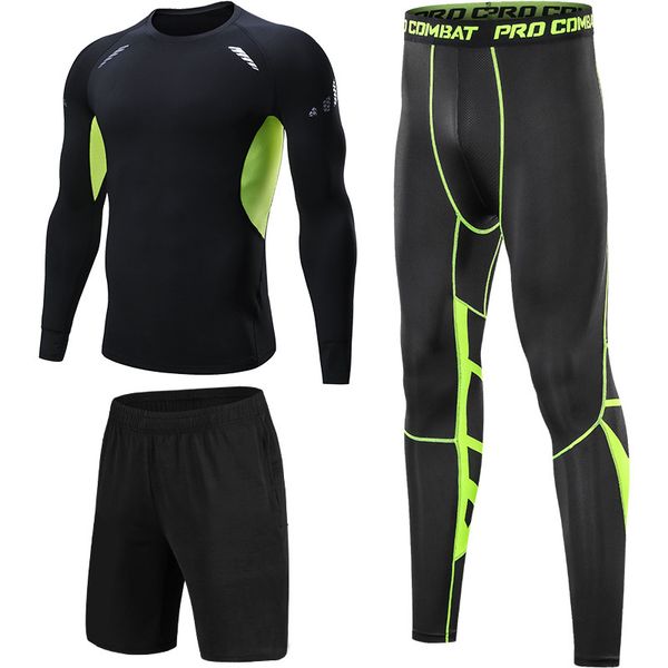 

мужские виды спорта бег set compression рубашка + брюки обтягивающих длинные рукава quick dry фитнес tracksuit gym спортивная, Black;blue