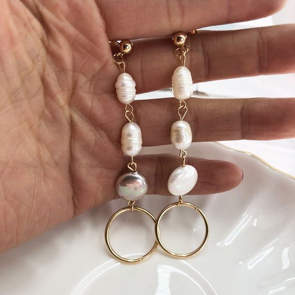

kbjw original long tassel dangle earrings for women irregular freshwater pearl shell drop earring gold color pearl earring women, Silver