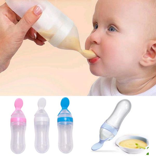 

silicone baby feeding bottle with spoon supplement rice cereal bottle baby squeeze spoon silica gel 90ml la872655