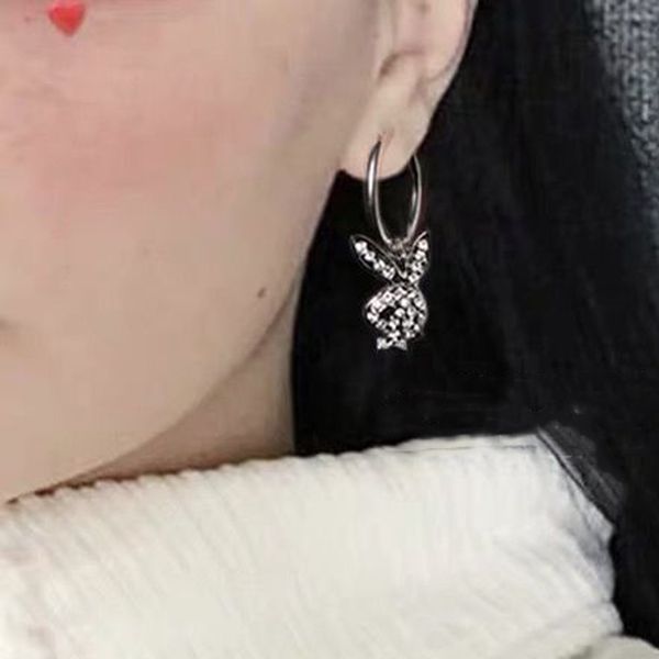 

exclusive rhinestone rabbit earing fashion jewelry heart stainless steel punk korean style women, Silver