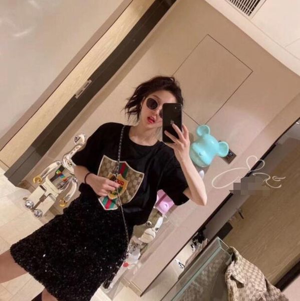 

spring and summer new fashion badge t-shirt female ing wind trend embroidery short sleeve blouse can be wholesale, White