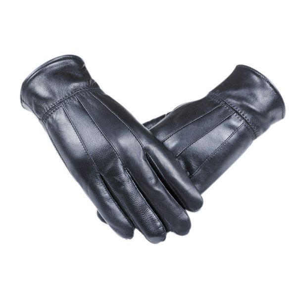 

mens luxurious genuine leather outdoor gloves winter warm solid windproof full finger gloves male comfortable mittens #rn, Blue;gray
