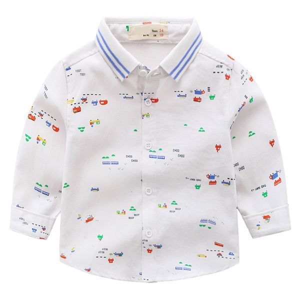 

2019 new spring british style enfant printed cartoon car boys shirts autumn cotton children clothes long sleeve kids blouses, White;black
