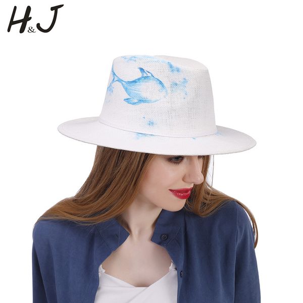 

2019 handmade paint panama hat fashion women summer straw beach wide brim sun sun hat with fashion blue size 58cm, Blue;gray