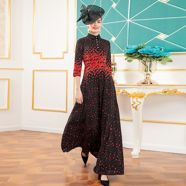 

chiffon spring summer dress three quarter luxury printed long dress evening formal women party night maxi dz2427, Black;gray