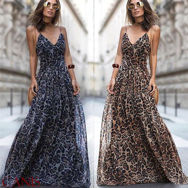

women clothing designer dress leopard v neck maxi dresses women maxi dresses summer chiffon beach robe femme designer clothes, Black;gray
