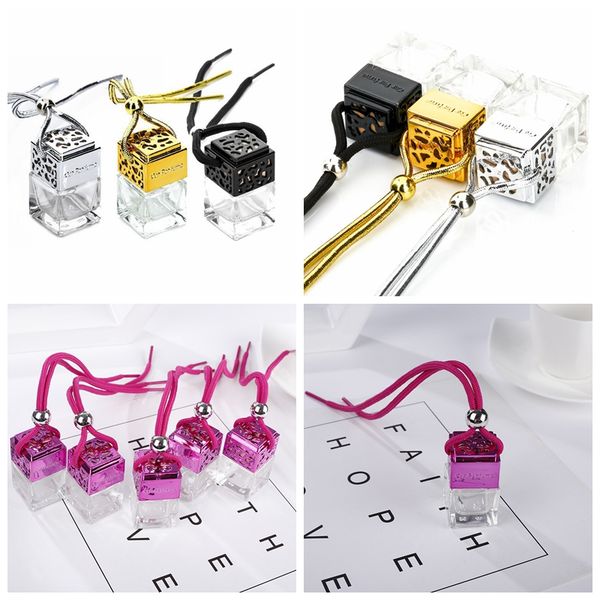 

cube perfume bottle car hanging perfume rearview ornament air freshener for essential oils diffuser fragrance empty glass bottle gga1131
