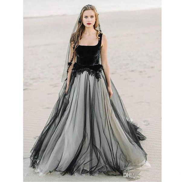 2020 Nuovo arrivo Tulle nero A Line Abiti da sposa gotici Abiti da sposa economici con corsetto da spiaggia Abiti da sposa bohémien del Sud Africa