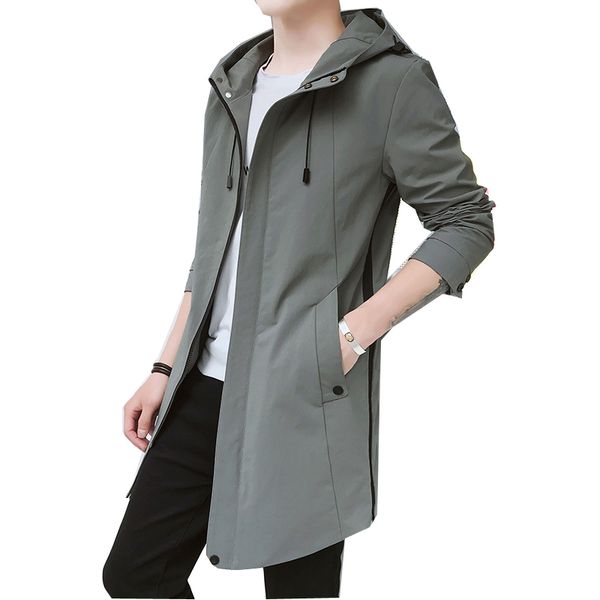 

hooded men trench coat big pocket men trench coat spring casual slim fittrench army green black, grey dj24, Tan;black