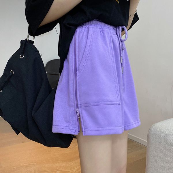 

2020 girl's solid sports shorts high-waisted loose casual pants summer casual wide-leg pants shorts breathable fitness, White;black