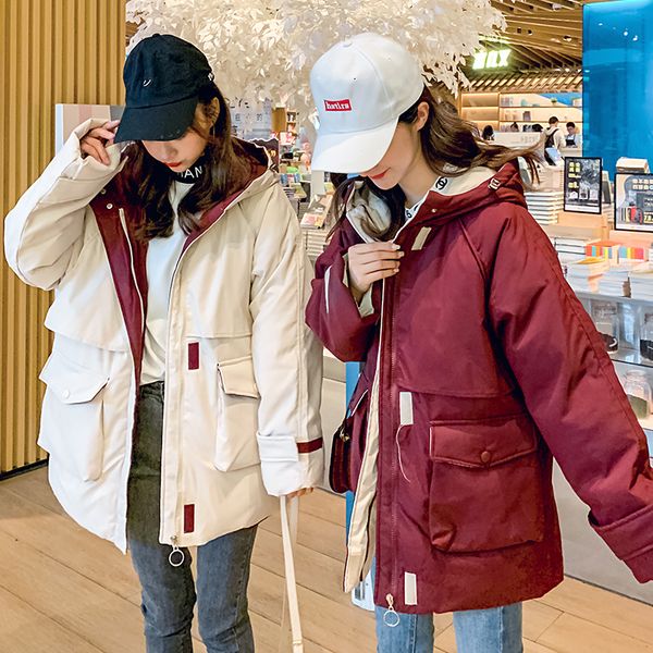 

2019 new winter women snow down cotton coat plus size fashion jacket hoodie long parkas warm sweet jackets female winter coat, Black