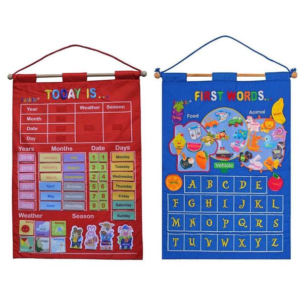 

kindergarten infant teaching aid educational toy cloth learning english letter weather date season calendar chart hanging bag