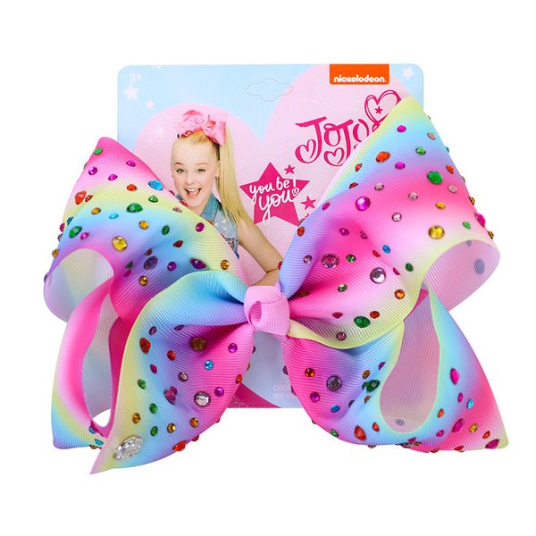 

8" jojo siwa bows with hair clip sequin rainbow handmade boutique knot jumbo hairpin hairgrips fashion hair accessories, Slivery;white