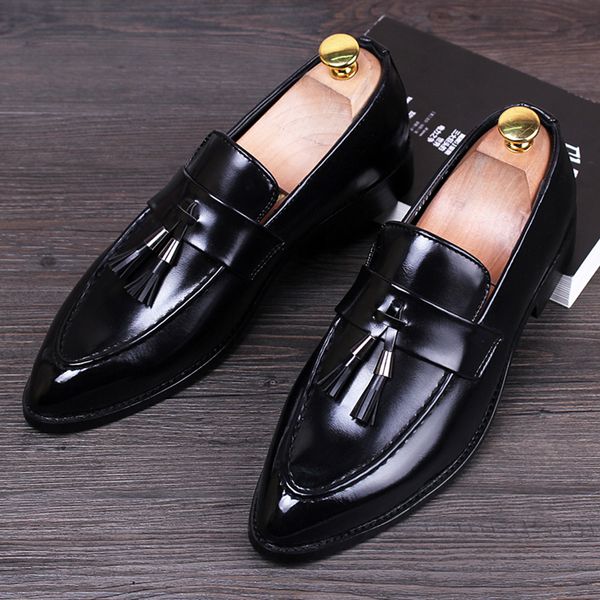 

new arrival men casual business office formal dress tassels shoes slip-on driving shoe pointed toe gentleman sneakers sapatos, Black