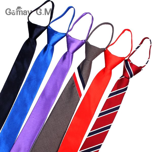 

pre-tied students zipper ties for men women boys girls adjustable slim men necktie solid red black neck tie, Black;blue