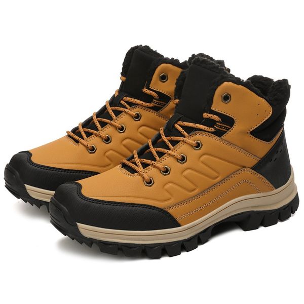

new style men snow boots hiking shoes fleece lined casual ankle shoes winter warm walking booties, Black