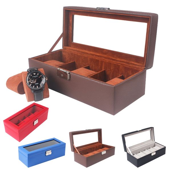 

luxury 4 grids handmade watch box clock box watch case time for holding, Black;blue