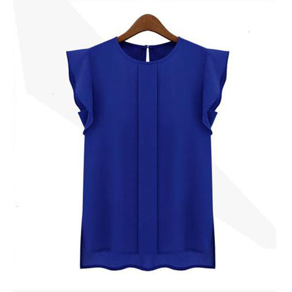 

plus size blouses for women blouses woman fashion solid womens and blouses chiffon shirts ol round collar sleeveless ruffles, White