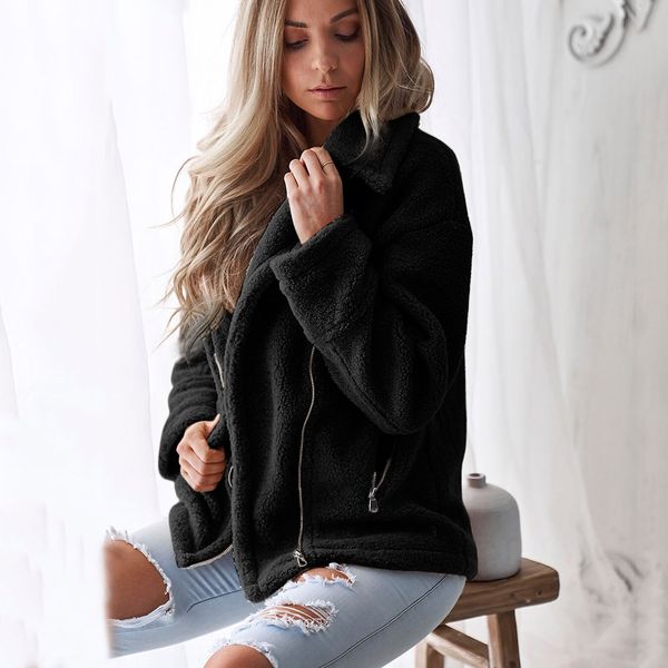 

new fashion plus size coat women's casual solid jacket winter warm parka outwear ladies coat overcoat outercoat jaqueta feminina, Black