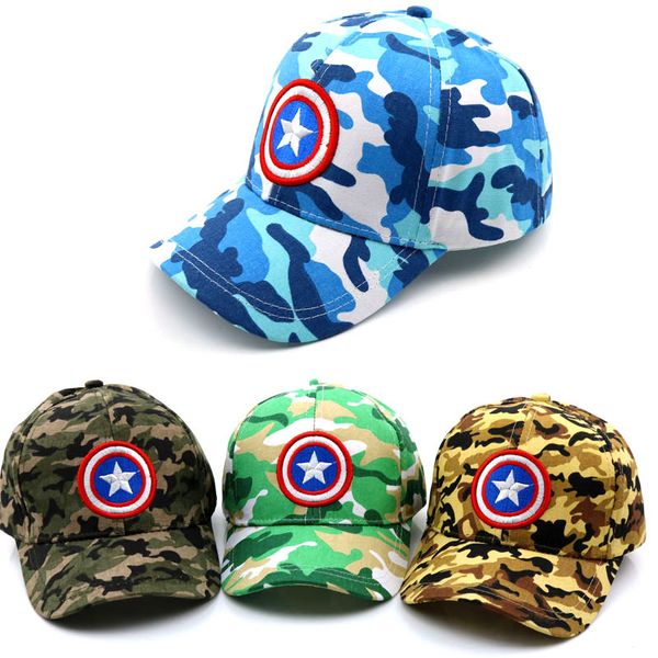 

cartoon child baseball cap embroidery pentagram shield logo camouflage hats hip hop children's hat adjustable, Blue;gray