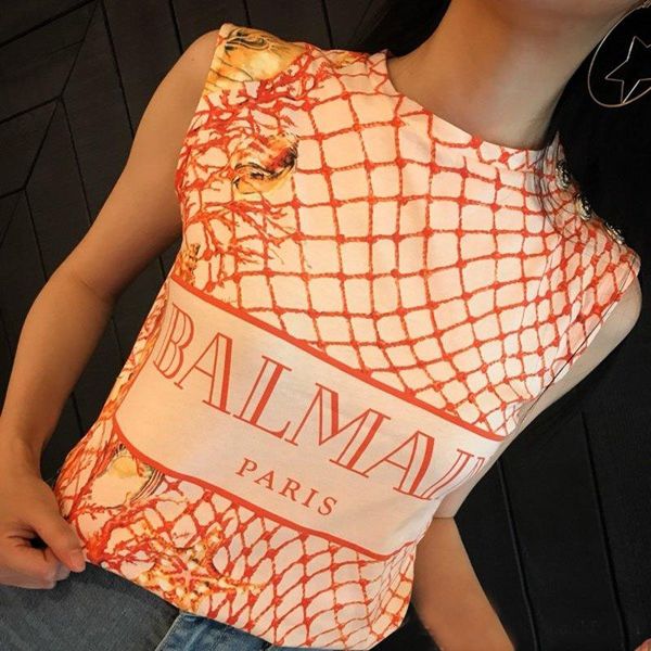 

BALMAIN 2019 Оптовая Одежда Дизайнер Британский стиль Женская Футболка РОЗОВЫЙ Дышащи