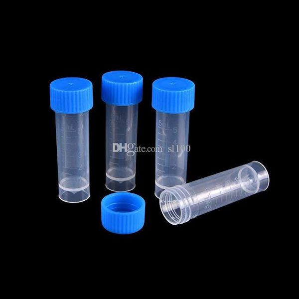 Пластиковые пробирки 5 мл с синими завинчивающимися крышками Маленькая бутылочка Флаконы Хранение Флакон Контейнер для лаборатории