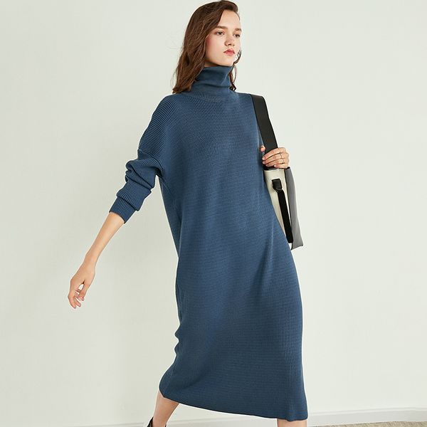 

2019 new casual high collar long cashmere knit sweater dress female slim pullover women's warm autumn winter dress, White;black