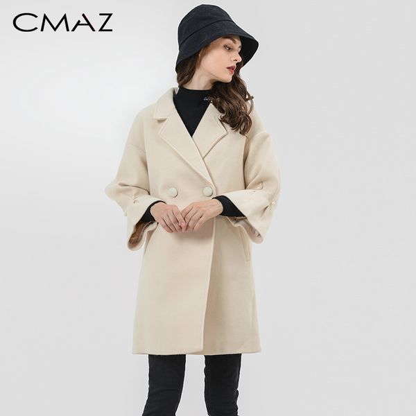 

cmaz autumn winter women woolen coat 2019 casual elegant solid three quarter sleeve overcoat female coat mx17d9633, Black