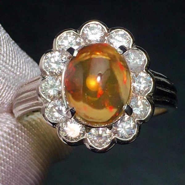 

opal ring fine jewelry pt900 платиновые ювелирные изделия мексика происхождение природные противопожарные opal 1.95ct бриллиантовые женские, Golden;silver