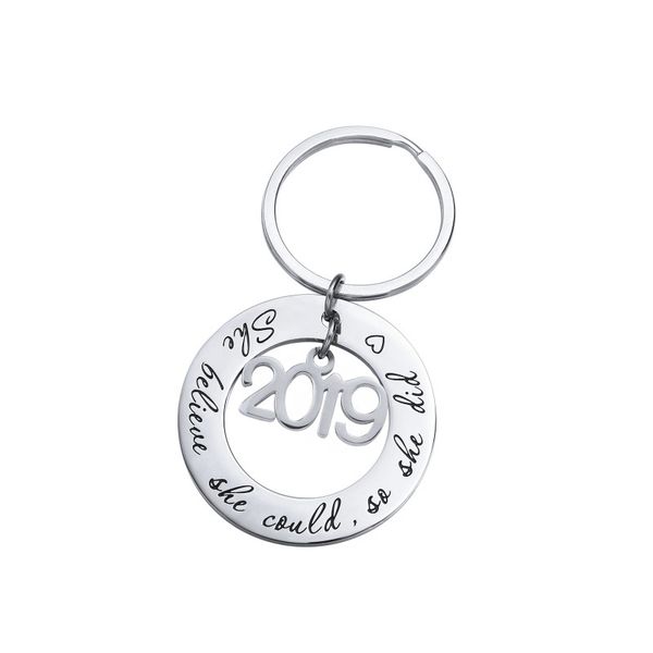 

2019 round pendant keychain stainless steel inspirational courage gifts creative for man women words engraved key chain, Silver
