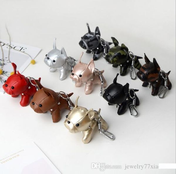 

fashion designer keychain french bulldog pu cute multicolor puppy pendant bag accessories car ornaments sold, Slivery;golden