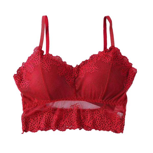 

bras plus size sports underwear women gather no steel ring lingerie bra tube wrapped chest beauty back thin section lace, Red;black