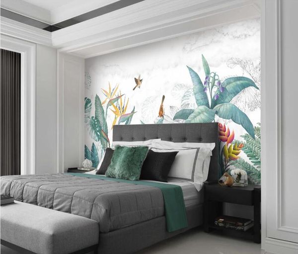 

wallpapers ainyoousem fresh tropical plants flowers and birds background papier peint papel de parede wallpaper 3d stickers