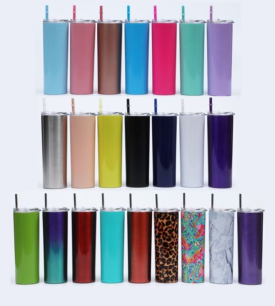 

20oz stainless steel tall skinny tumblers cups straight cup with lid and straw double vacuum insulation water bottle flask