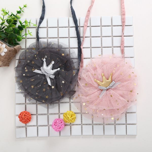 

fashion cute infant baby girls kids bags crown lace cotton causal shoulder bags 2 colors girls princess coin purses, White