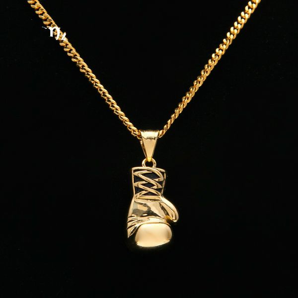 

cuban link chains cuban link chains color protection plating stainless steel boxing gloves pendant men's hip-hop necklace, Silver