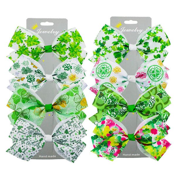

kids shamrock hair clips 5 inch st. patricks day clover bow barrettes 2020 bow ribbon hair clips girls accessories 06, Slivery;white