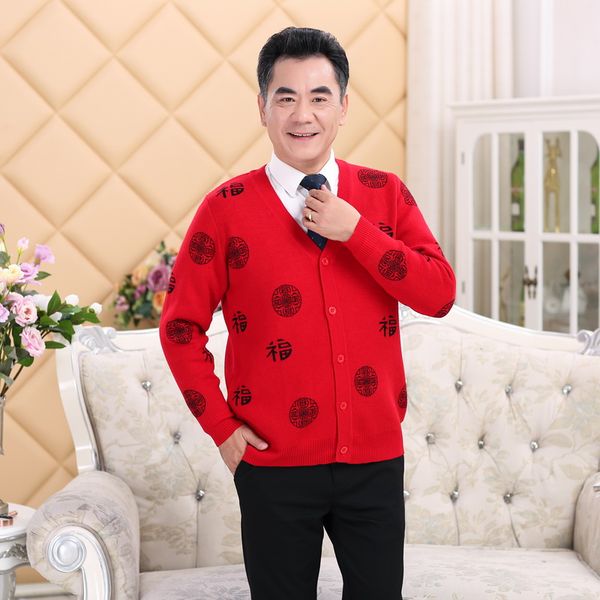 

2019 winter plus size thick cashmere wool knitted sweater older men cardigan coat loose sweater elderly father big yards coat, White;black