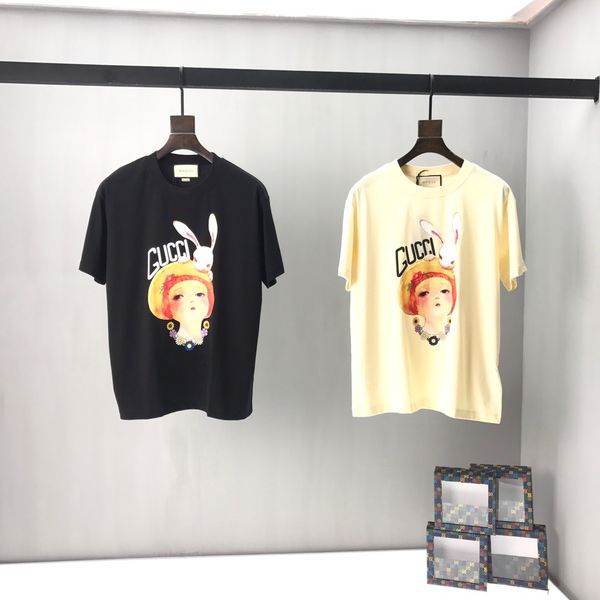 

2020ss spring and summer new high grade cotton printing short sleeve round neck panel t-shirt size m--xl-xxl-xxxl shirt tees size, White;black