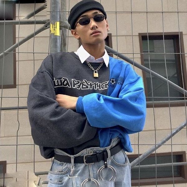 

gosha rubchinskiy logo spring autumn pullover sweatshirt outdoor casual stitching street sweater o-neck long sleeve hoodies, Black