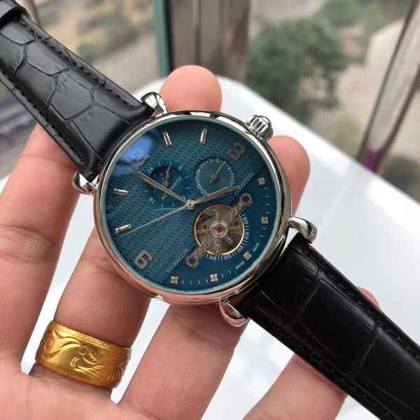 

famous brand mens watches luxury wristwatches mechanical automatic smal dials work flywheel fashion male watch for men's relogio mascul, Slivery;brown