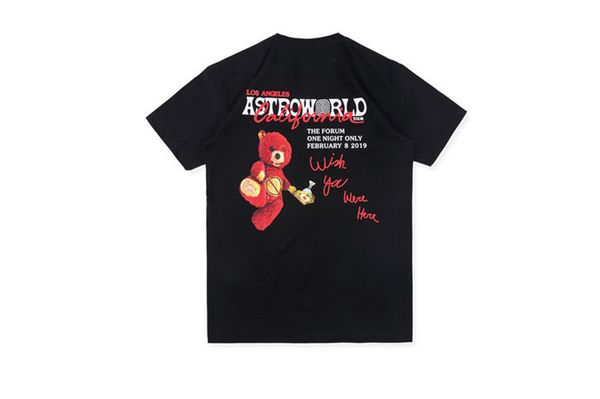 

ASTROWORLD TRAVIS Fashion Bear Mens Tshirts Letters Print Mens Tops O-Neck Short Sleeve Hiphop Mens Tees