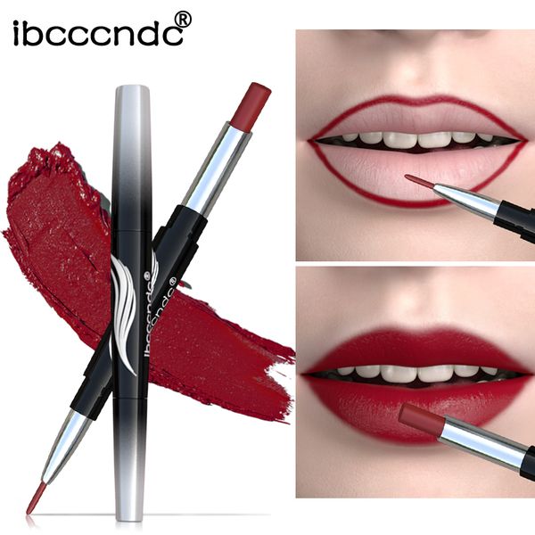 

10 colors matte lipstick wateproof double end long lasting lipsticks brand lip makeup cosmetics nude dark red lips liner pencil